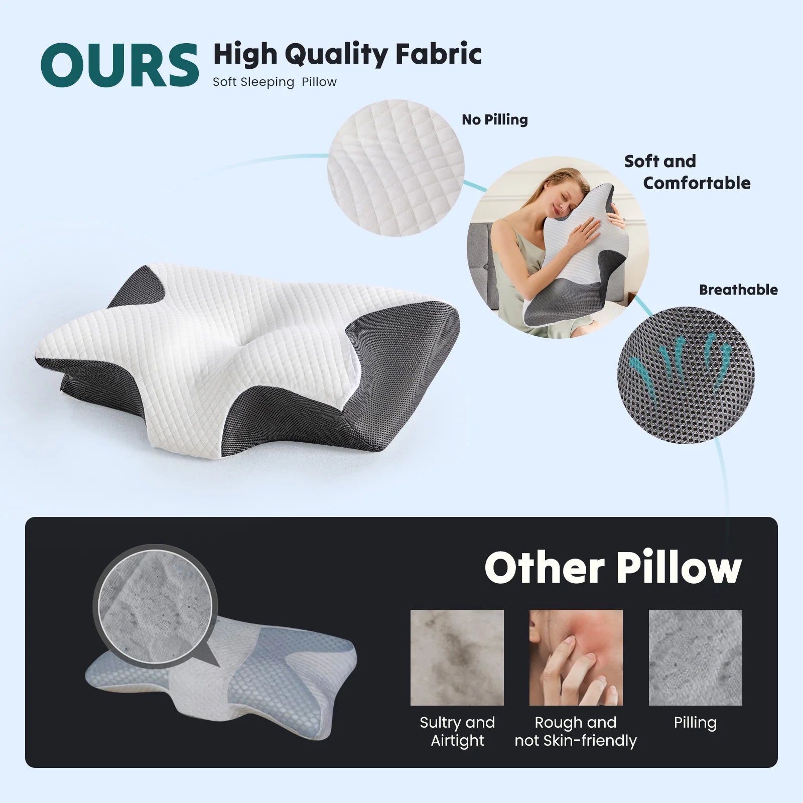 Ergonomic Wide Neck Contour Cooling Memory Foam Pillow