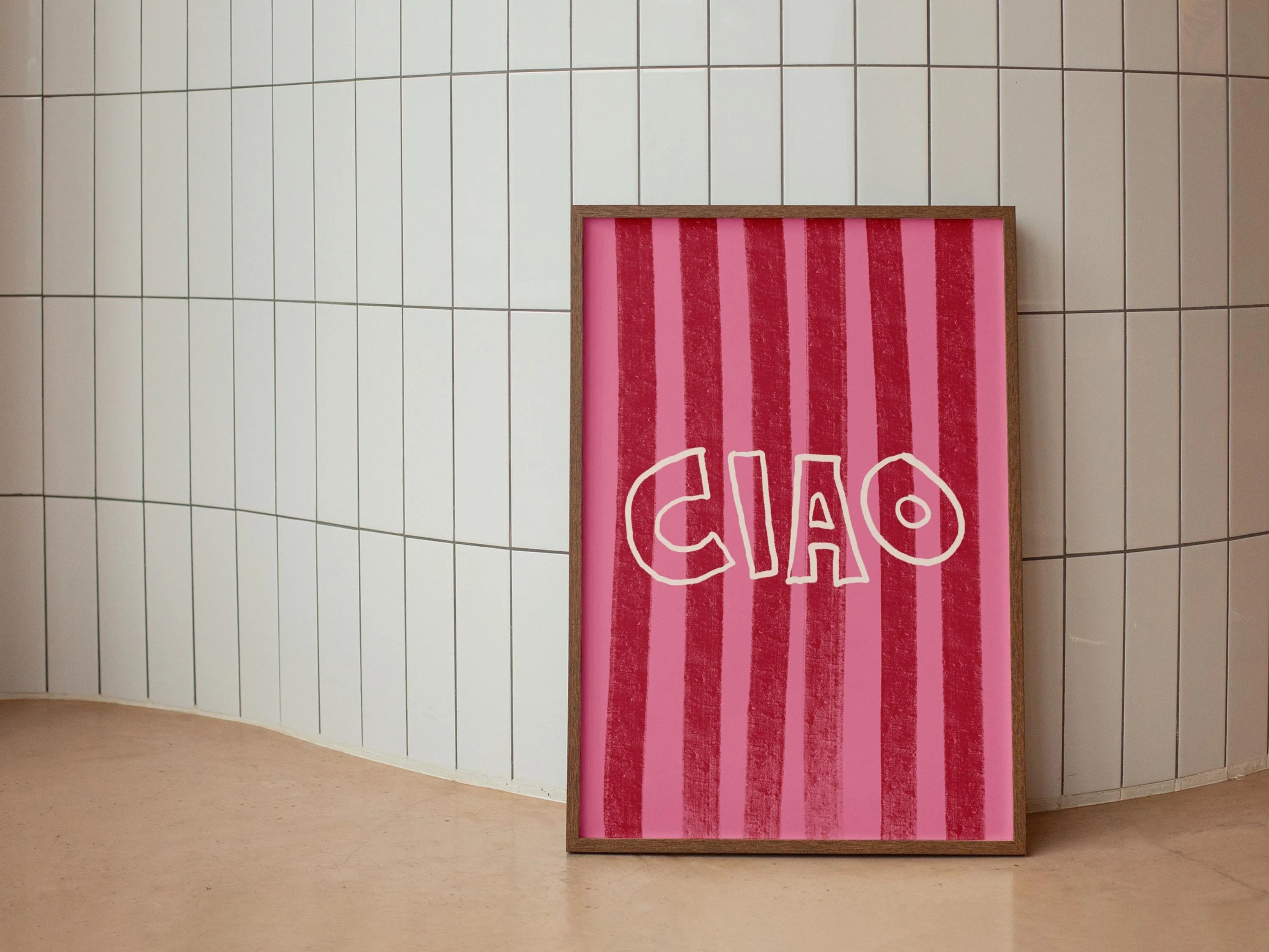 Ciao Bella Sage Green Striped Canvas Print Italy La Dolce Vita Quotation Wall Art Poster for Modern Living Room Y2k Home Decor