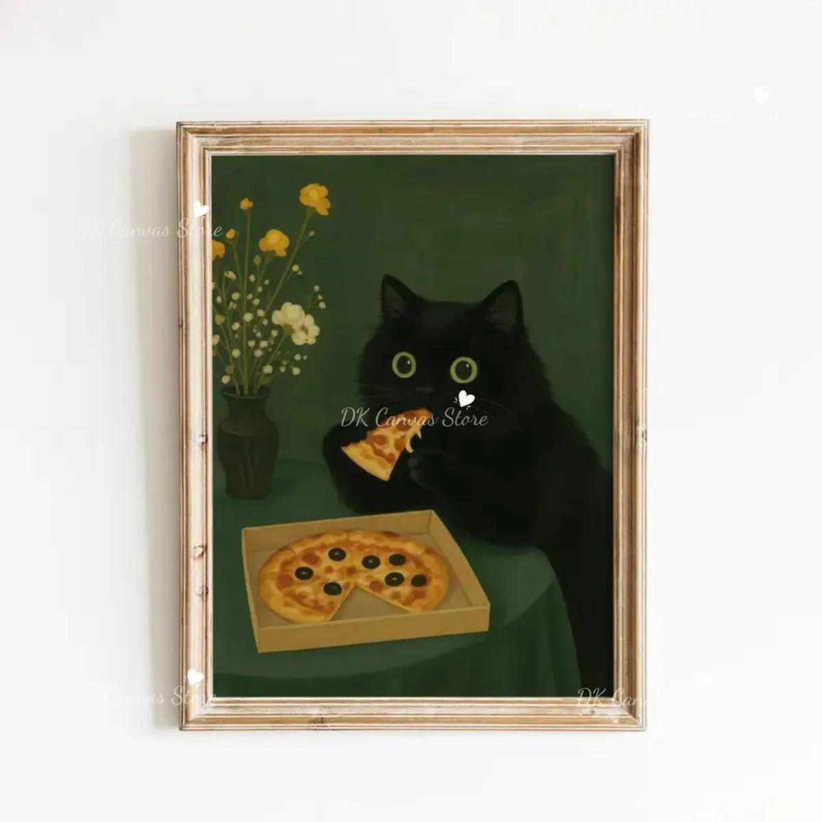 Whimsical Black Cat Eating Canvas Print Poster Vintage Funny Animal Art Prints Kitchen Living Room Wall Art Home Decor Poster