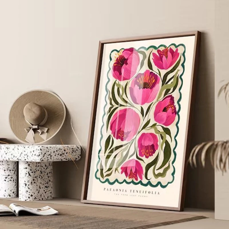 Summer Peony, Colourful Quirky Handrawn Art, Peonies, Colourful Art, Bright Colourful Art Print, Modern Art Print Canvas Poster