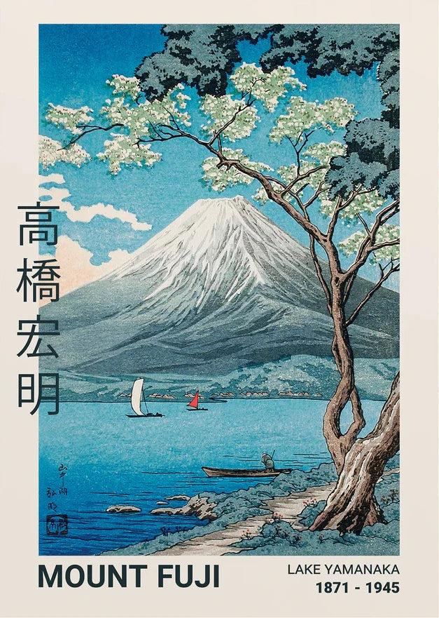 Japan Takahashi Yuming Yamanaka Lake Mount Fuji Canvas Print Cherry Blossoms Wall Art Posters for Modern Living Rooms Home Decor