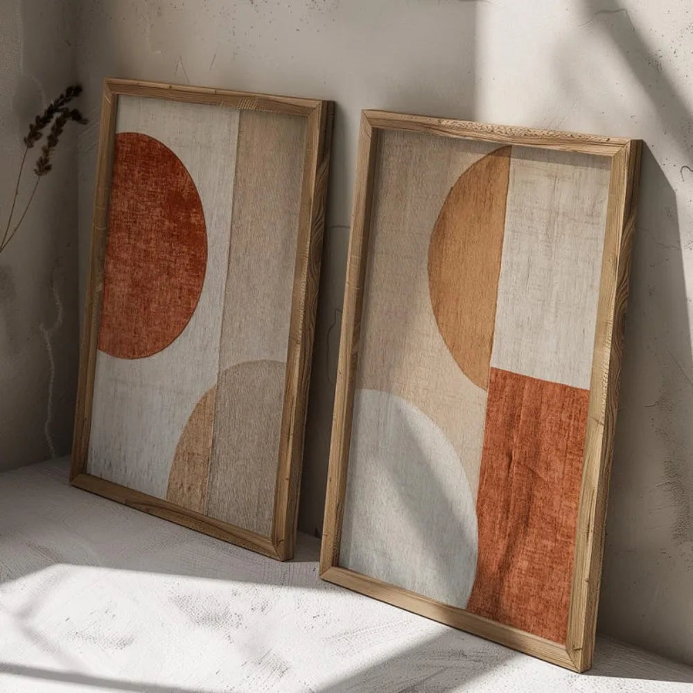 2pcs/set Beige Abstract Geometric Color Block Canvas Print Minimalist Clay Art Texture Wall Art Poster for Living Room Decor