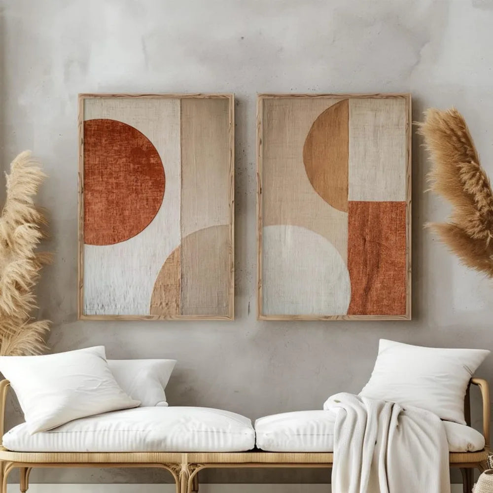 2pcs/set Beige Abstract Geometric Color Block Canvas Print Minimalist Clay Art Texture Wall Art Poster for Living Room Decor