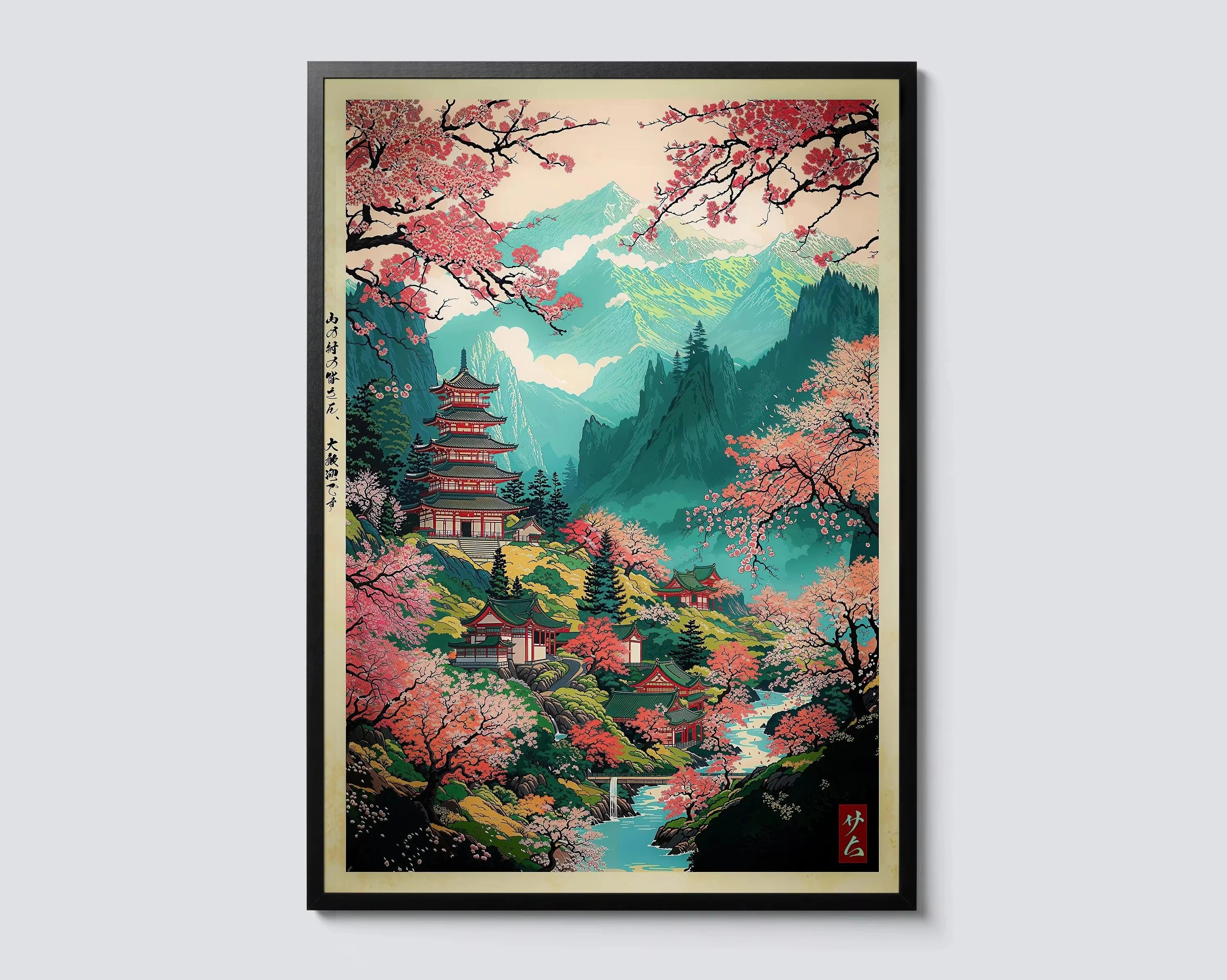 Japanese Mount Fuji Waves Canvas Print Retro Classic Sunrise Temple Landscape Poster Home Living Room Decor Gift