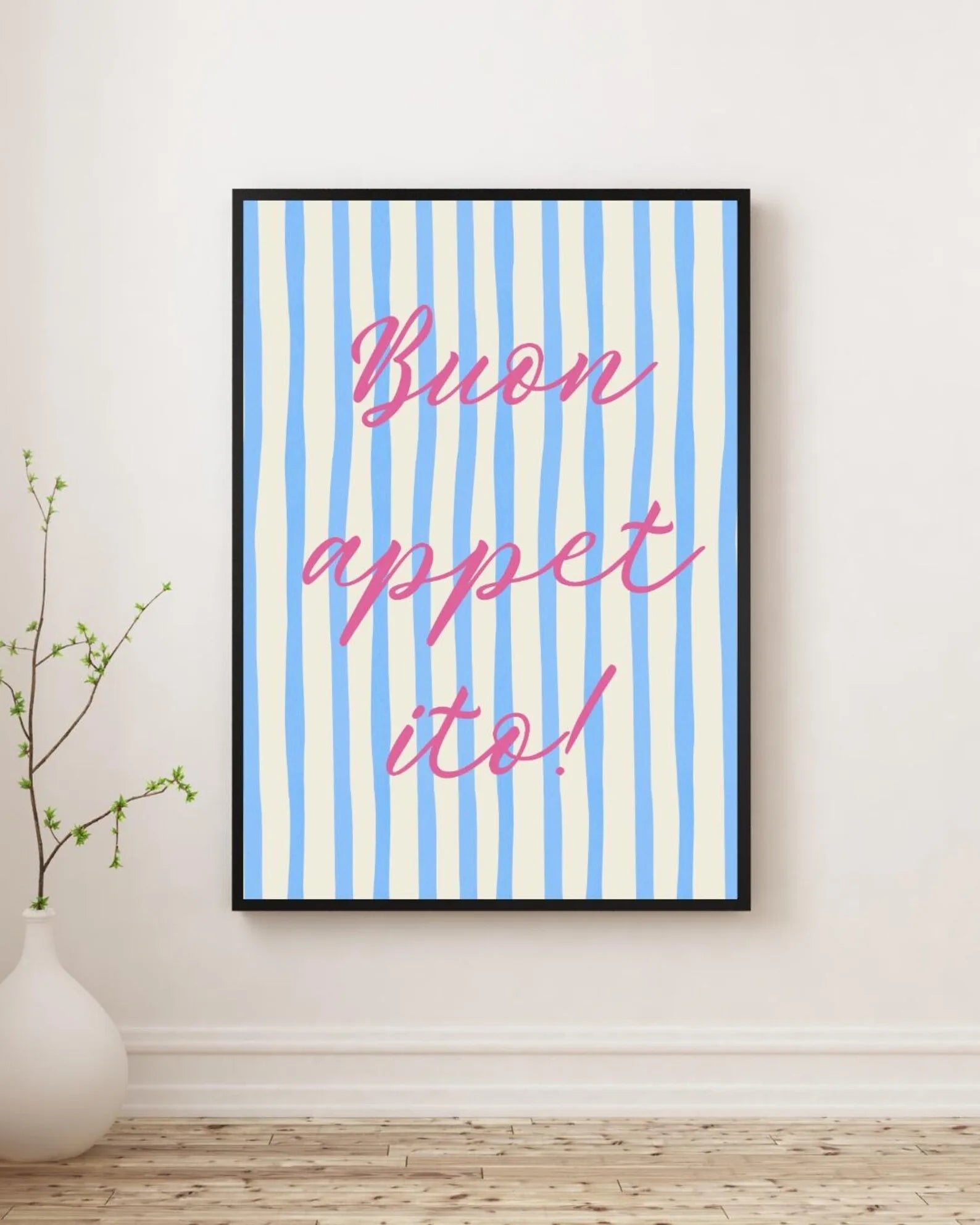 Ciao Bella Sage Green Striped Canvas Print Italy La Dolce Vita Quotation Wall Art Poster for Modern Living Room Y2k Home Decor