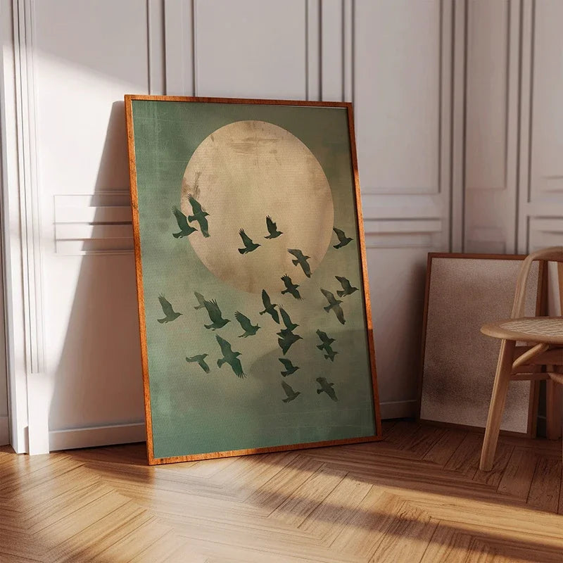 1pc Flying Crane Print Vintage Style Birds Prints Japanese Crane Painting Antique Canvas Wall Maximalist Art Home Decor