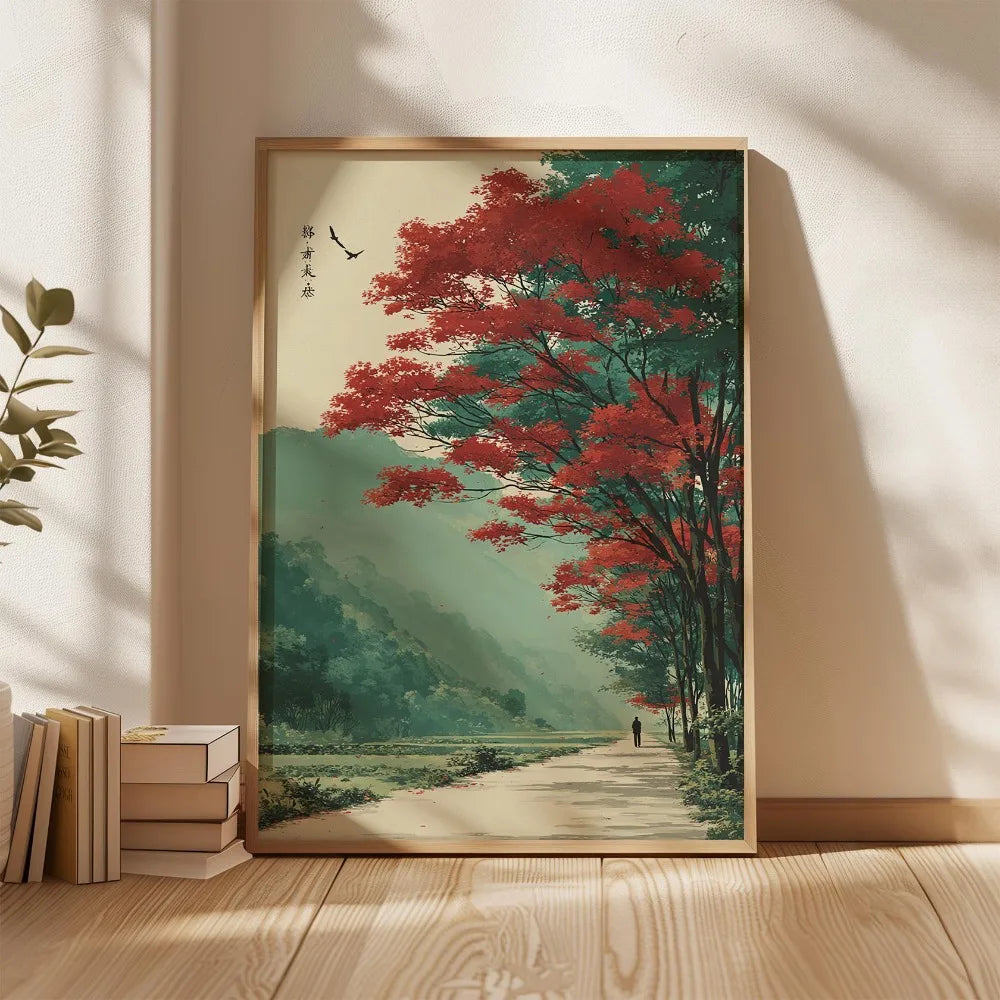 1 Frameless Japanese Tree Poster,Retro Landscape Painting,Natural Wall Art Print,Peaceful Landscape Art,Spring Flower Decoration