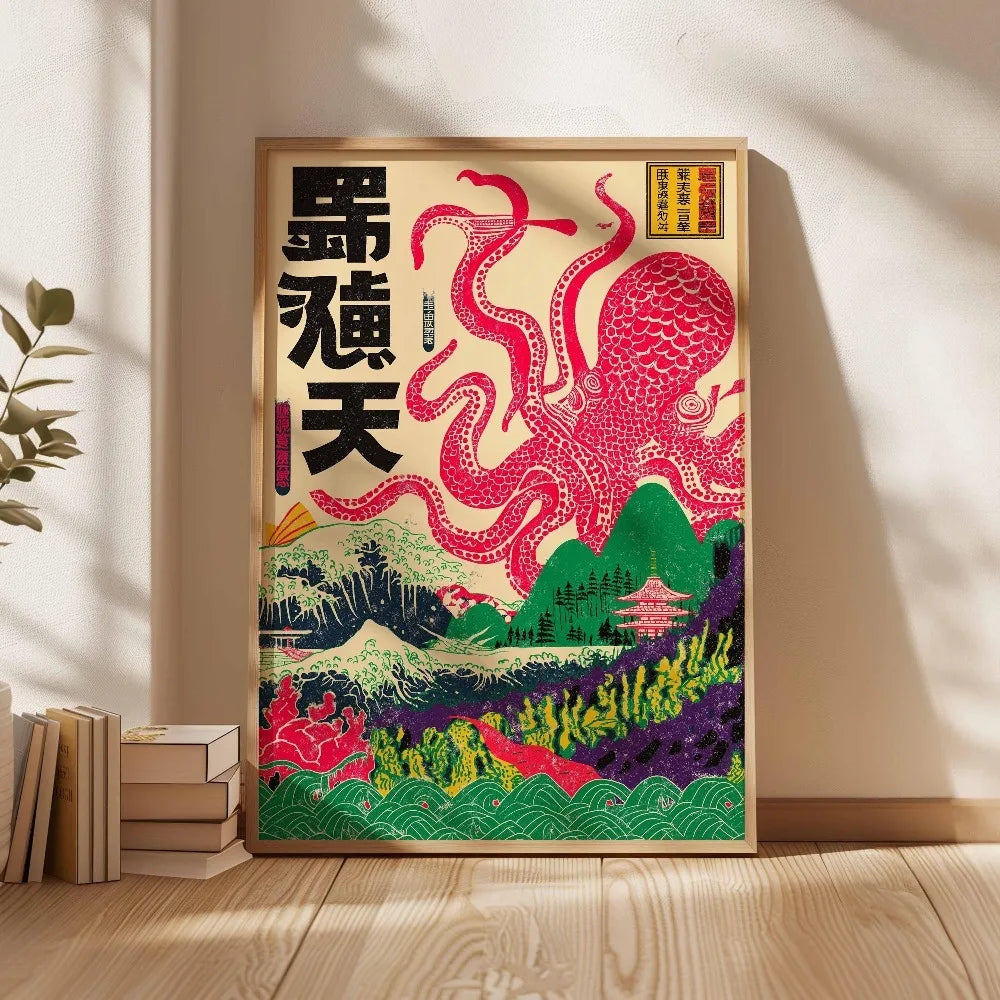 1 Frameless Japanese Tree Poster,Retro Landscape Painting,Natural Wall Art Print,Peaceful Landscape Art,Spring Flower Decoration