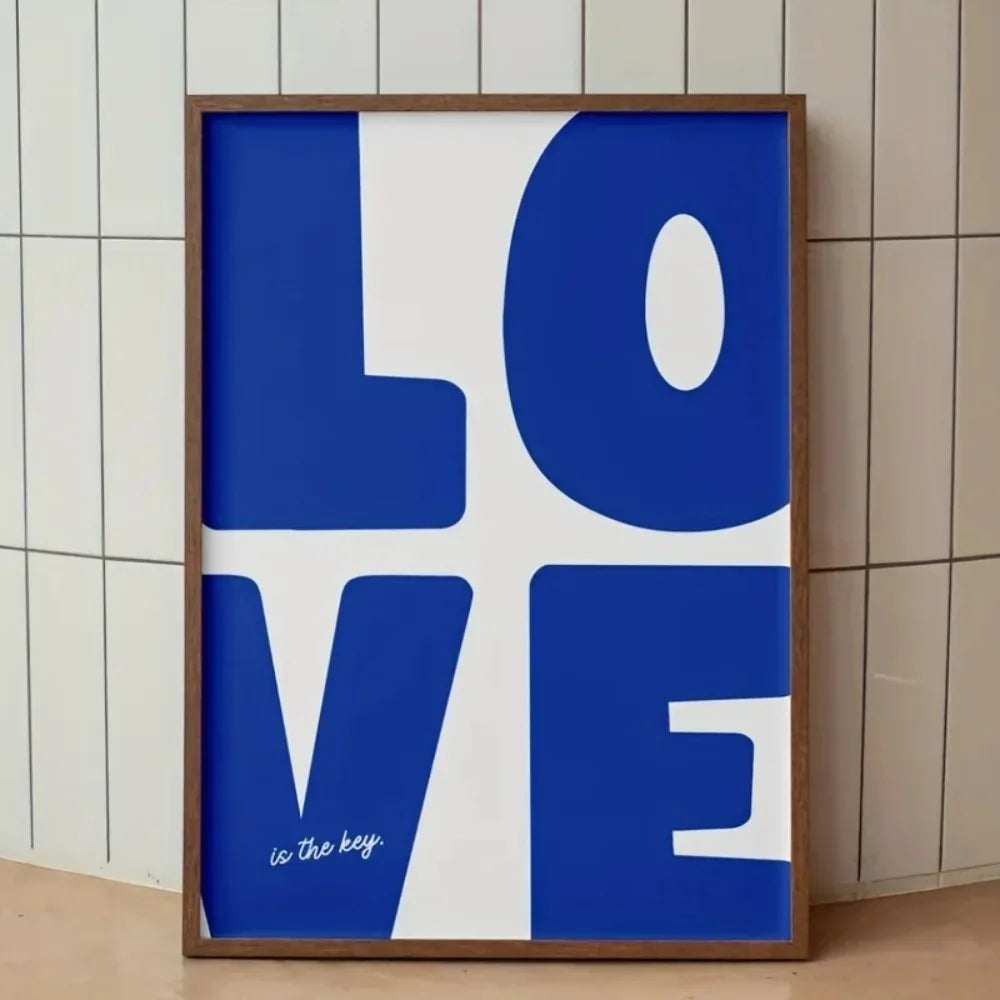 Chic Blue Red Love Canvas Prints Minimalist Valentine's Day Wall Art Poster for Modern Living Room and Home Decor Christmas Gift
