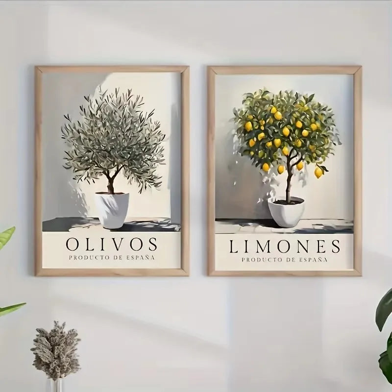 Mediterranean Olive Tree Canvas Art Print Botanical Antique Wall Art Poster for Modern Living Room Bedroom Kitchen Home Decor