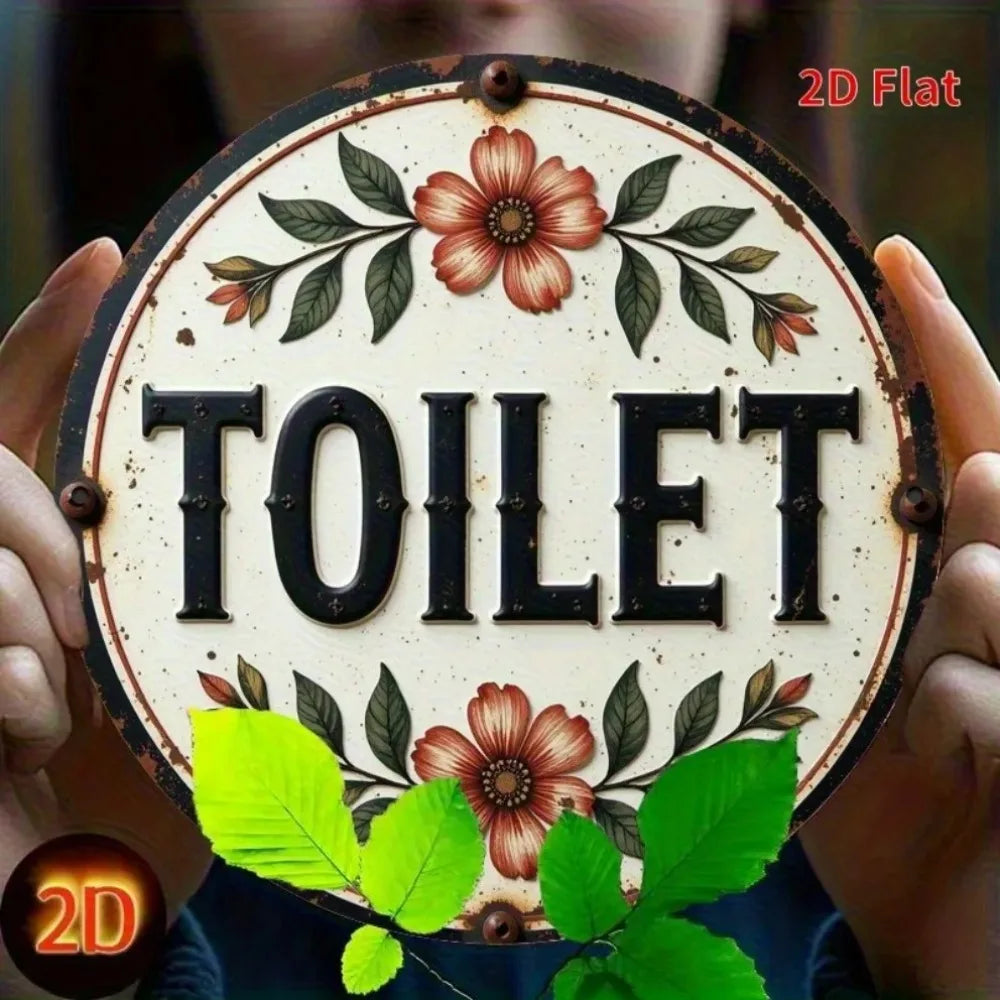 Vintage Toilet Sign Retro Faux Wood Bathroom Decor Humor Easy Install Home