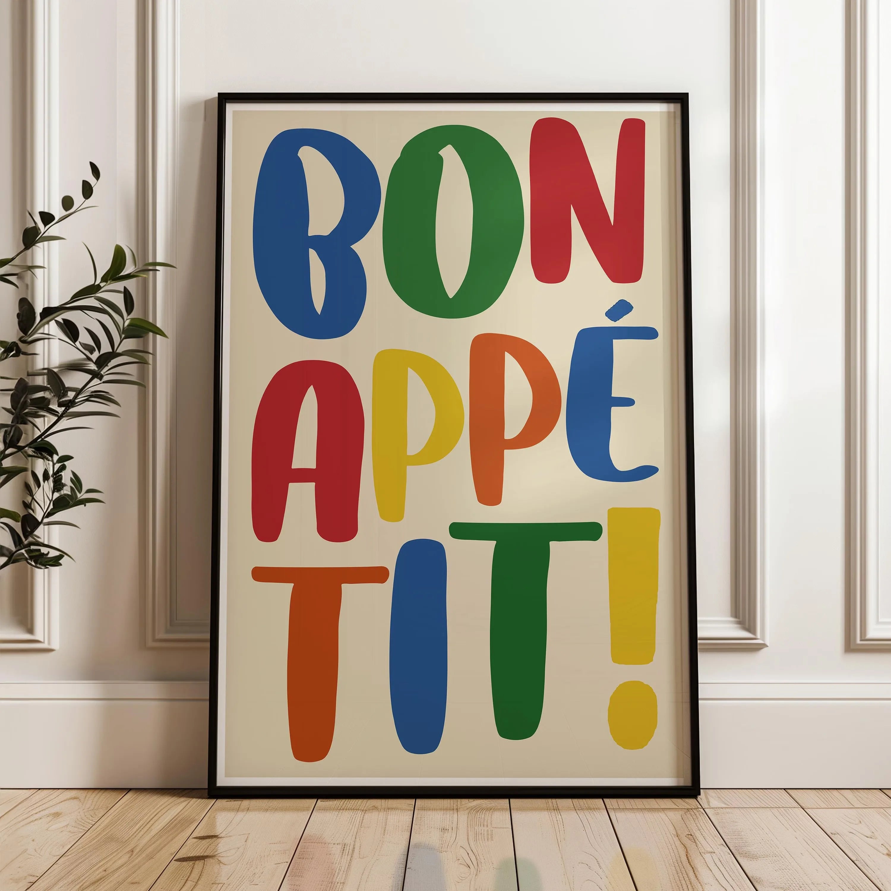 Bon Appetit Yellow White Striped Kitchen Print Mid-century French Quotation Wall Art Posters for Modern Living Rooms Home Decor