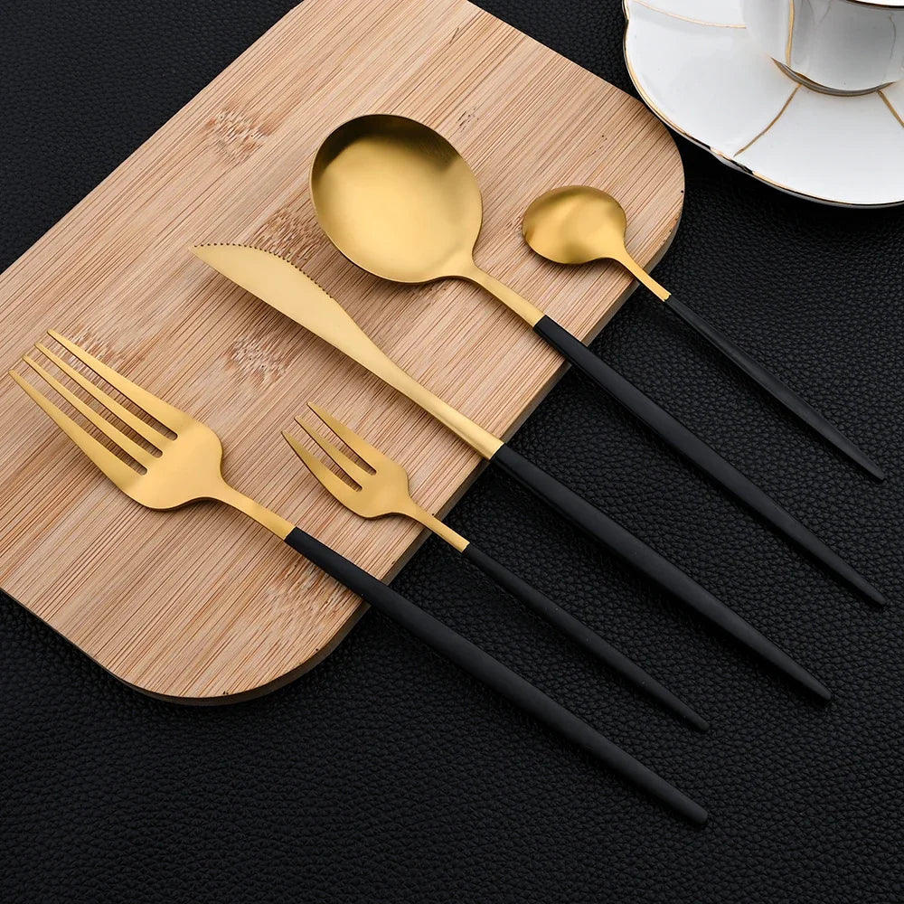 30Pcs Dinnerware Set Stainless Steel Flatware Matte Fork Spoon Knife Dinner Set Cutlery Kitchen Western Silverware Tableware Set