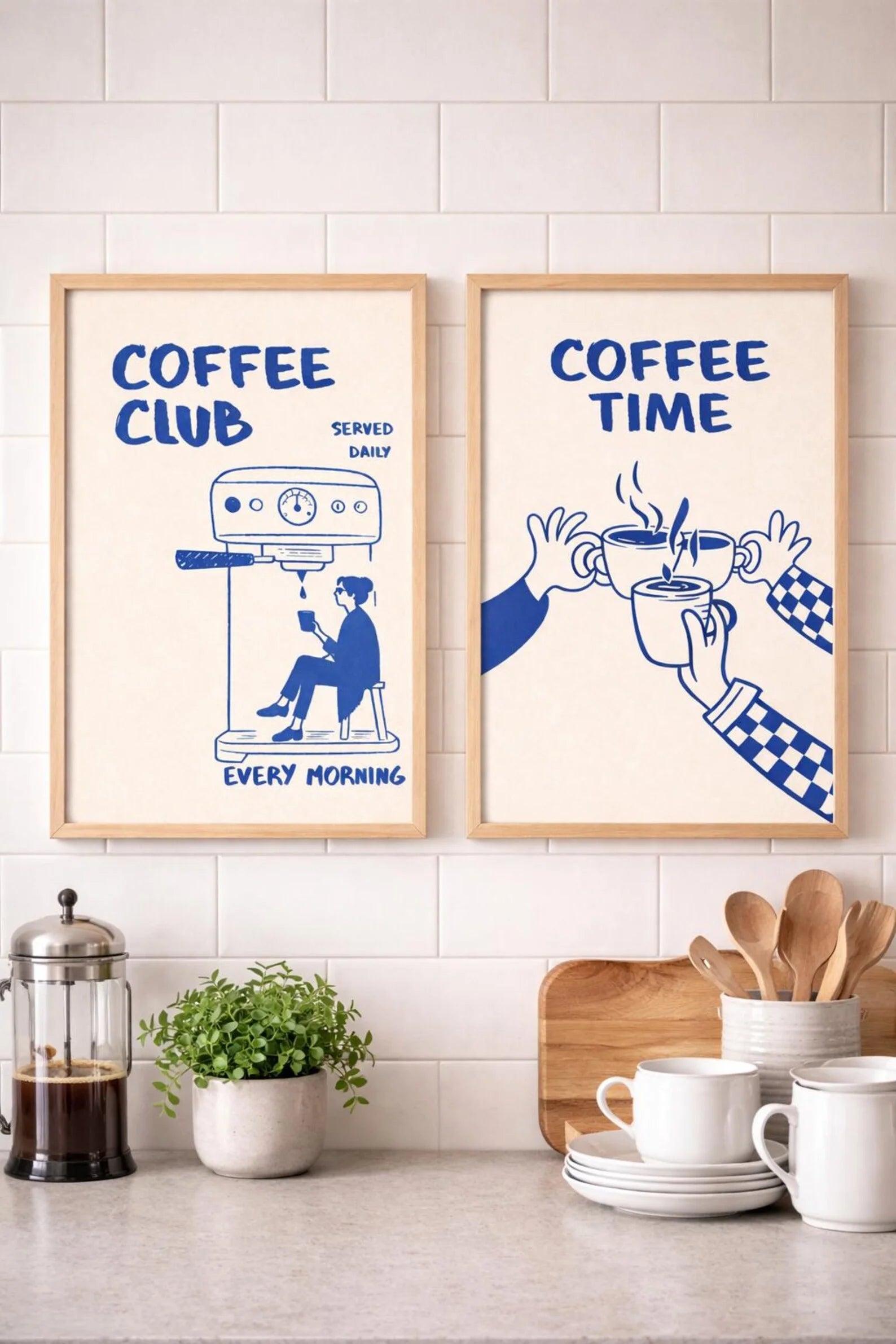 2pcs Modern Coffee Bar Decor Posters, Frameless Espresso Canvas Prints, Retro Poster for Kitchen Decor and Coffee-Lover Gifts