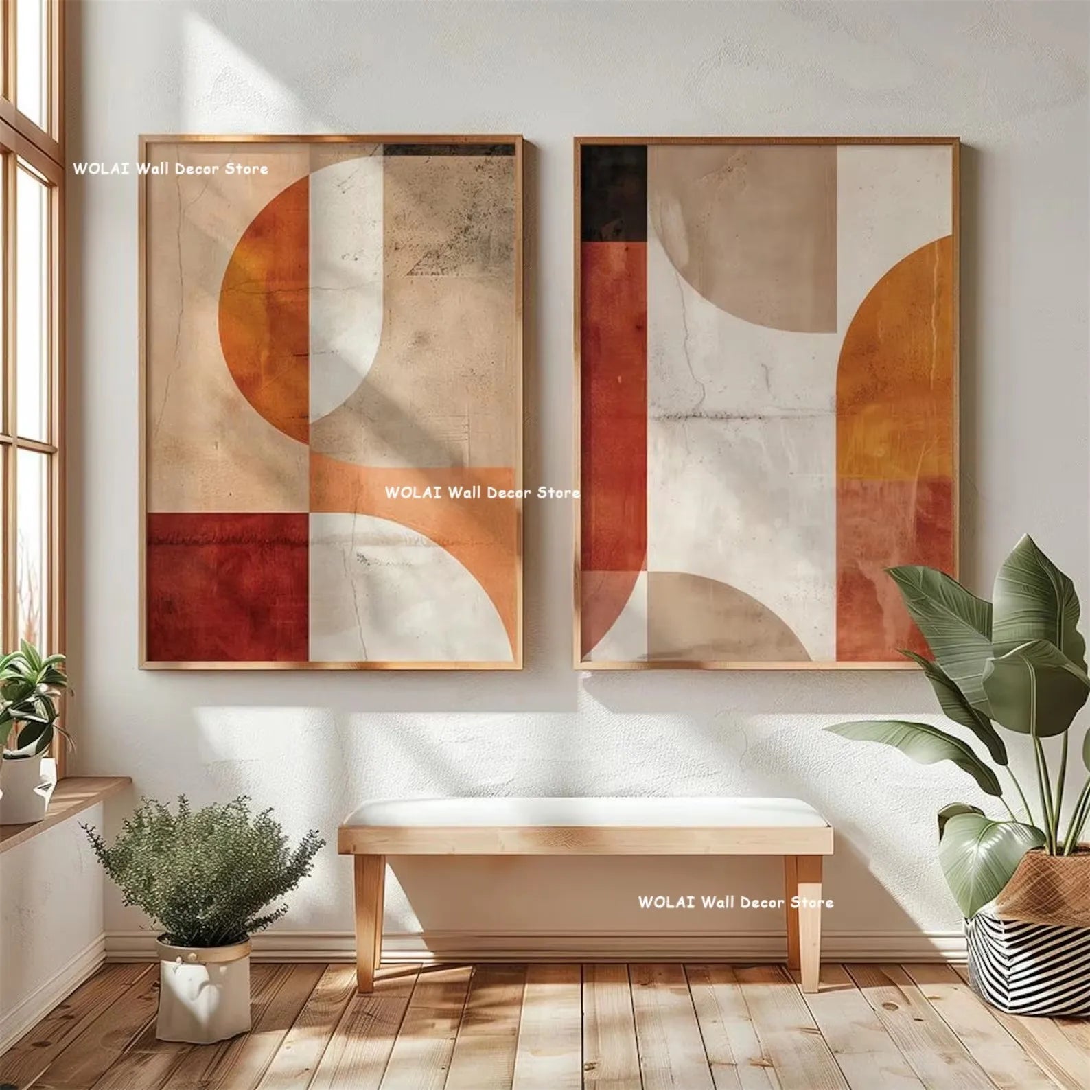2pcs/set Beige Abstract Geometric Color Block Canvas Print Minimalist Clay Art Texture Wall Art Poster for Living Room Decor