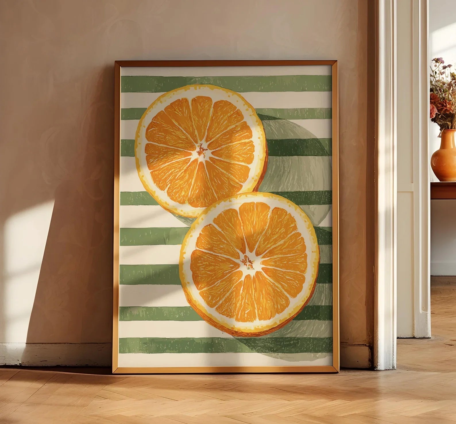 Orange Wall Decor, Orange Fruit Poster, Farmhouse Kitchen Art Painting, Kitchen Prints, Trendy Food Art, Retro Kitchen Art, Fruit