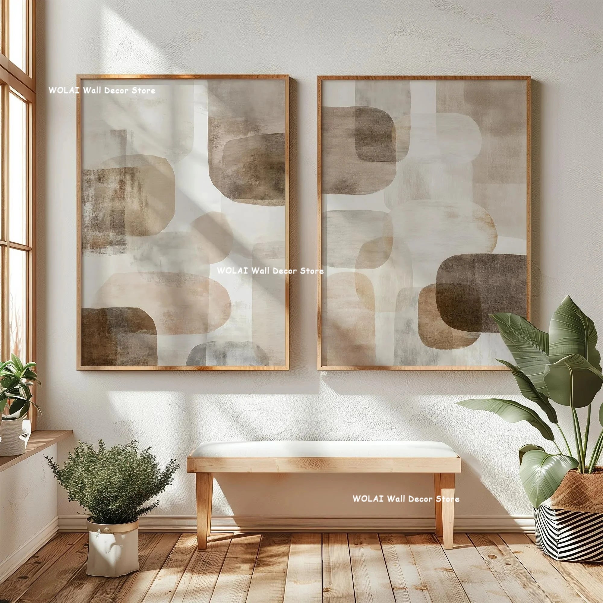 2pcs/set Beige Abstract Geometric Color Block Canvas Print Minimalist Clay Art Texture Wall Art Poster for Living Room Decor