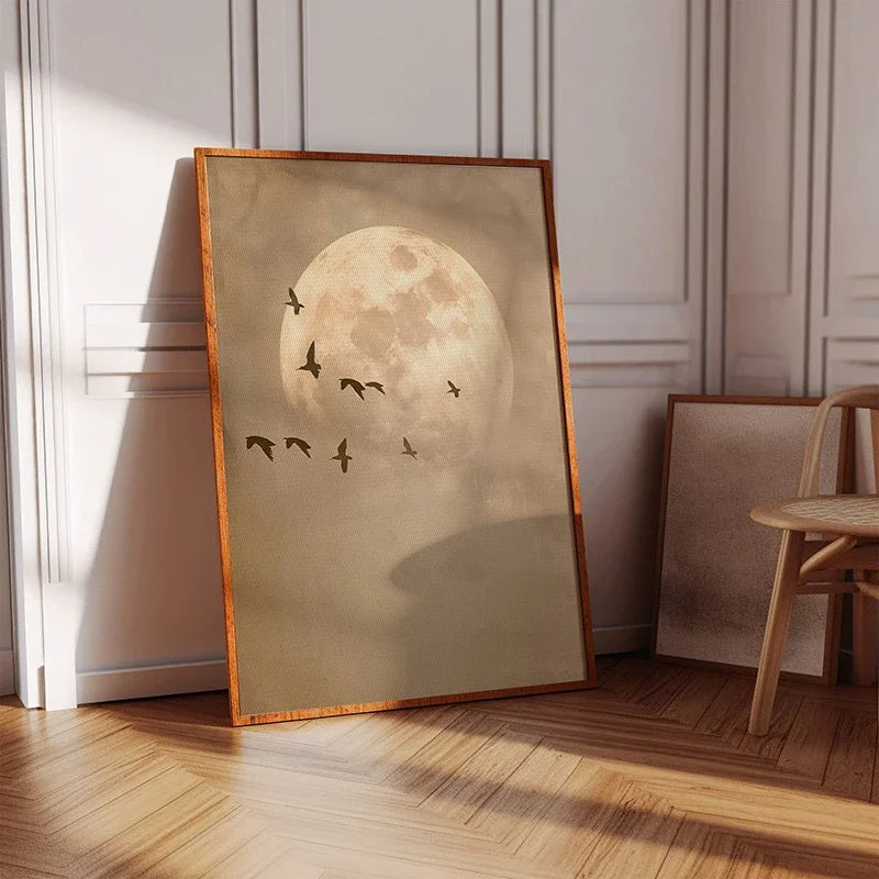 1pc Flying Crane Print Vintage Style Birds Prints Japanese Crane Painting Antique Canvas Wall Maximalist Art Home Decor