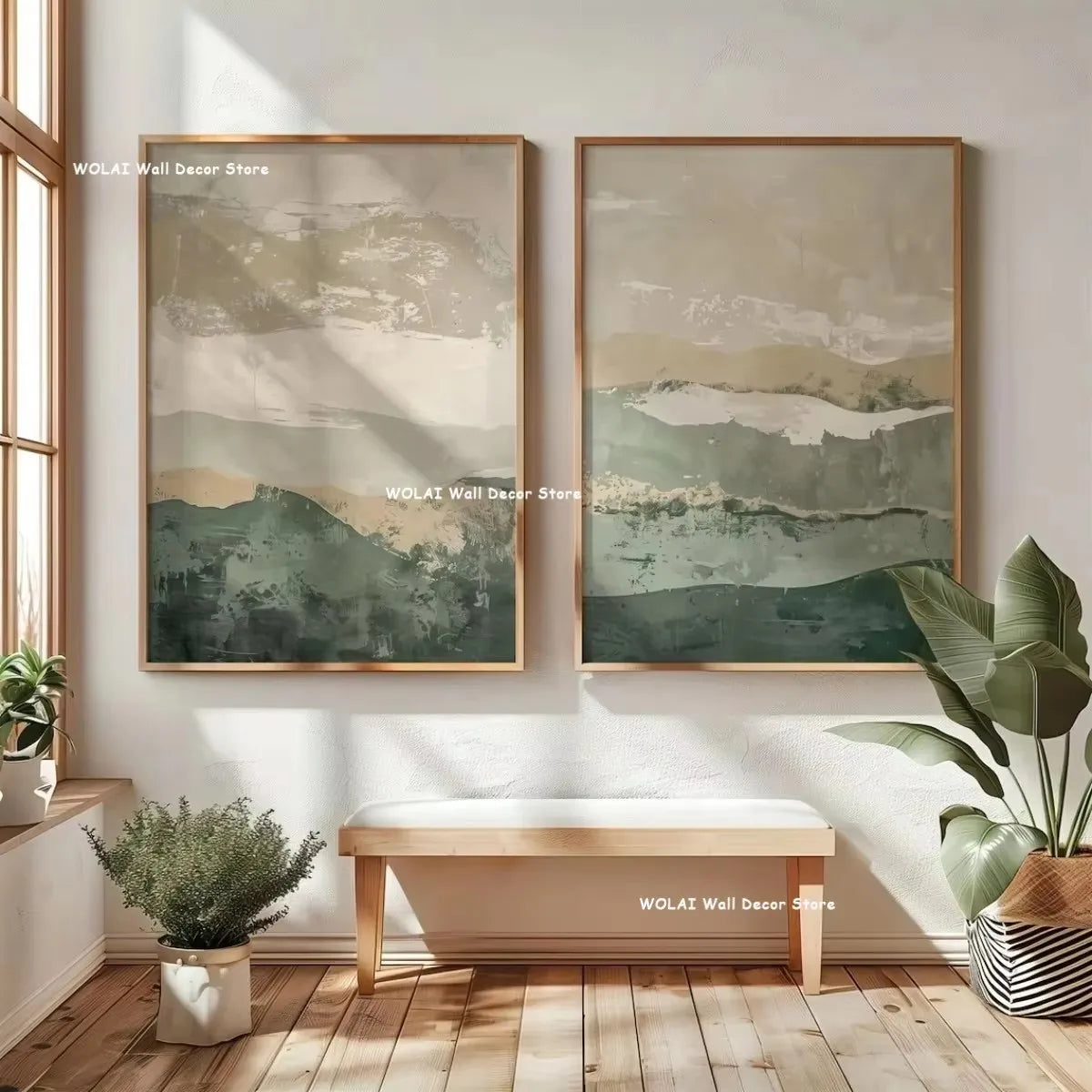 2pcs/set Beige Abstract Geometric Color Block Canvas Print Minimalist Clay Art Texture Wall Art Poster for Living Room Decor