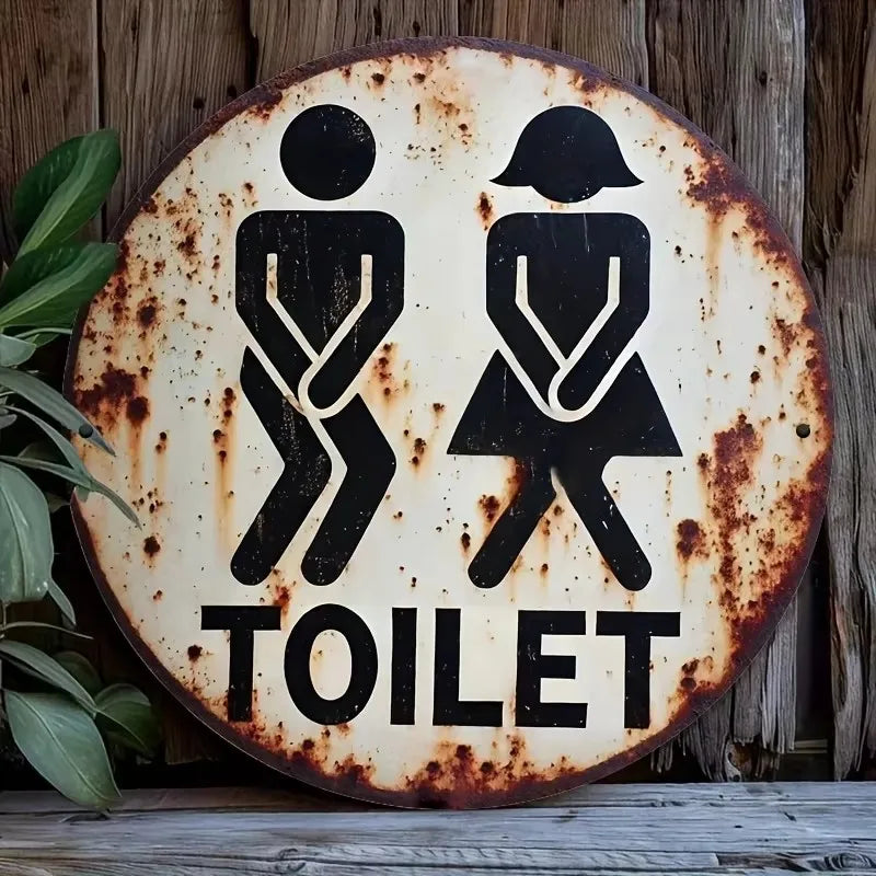Vintage Toilet Sign Retro Faux Wood Bathroom Decor Humor Easy Install Home