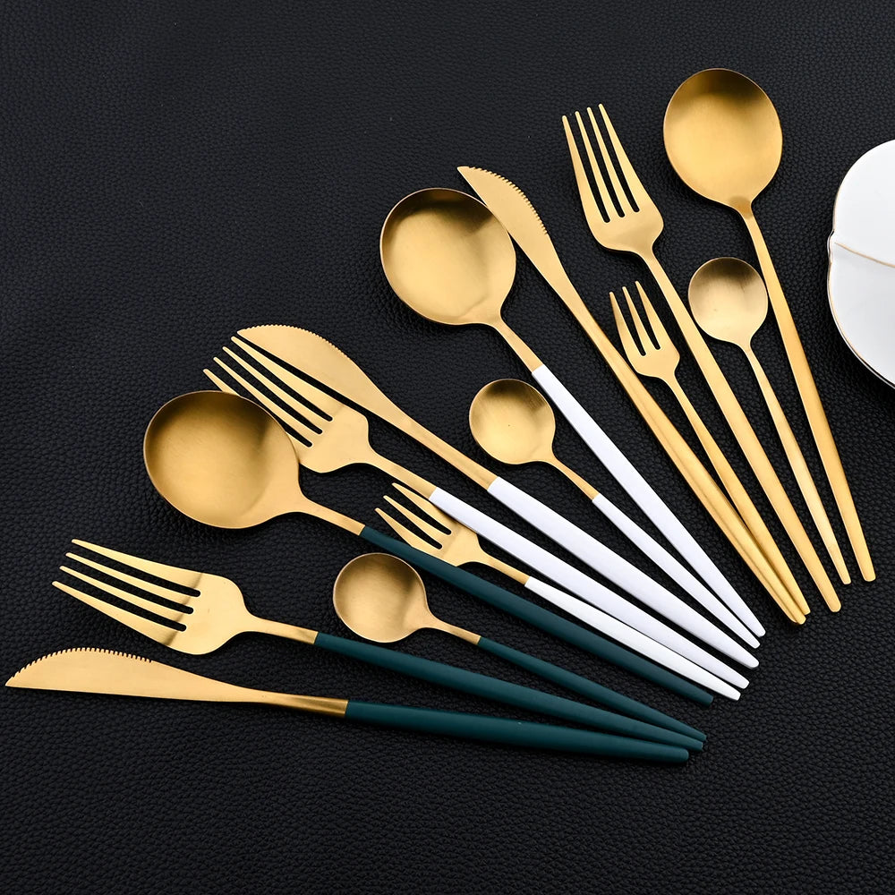 30Pcs Dinnerware Set Stainless Steel Flatware Matte Fork Spoon Knife Dinner Set Cutlery Kitchen Western Silverware Tableware Set