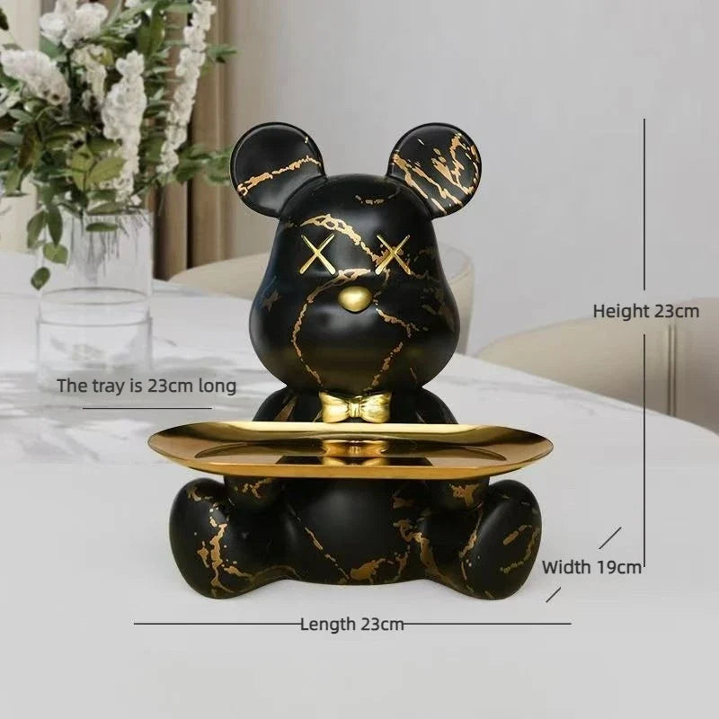 Trendy Colorful Graffiti Bear Abstract Resin Storage Statue Cute Doodle Animal Organizer Desk Holder for Home Office Ornaments