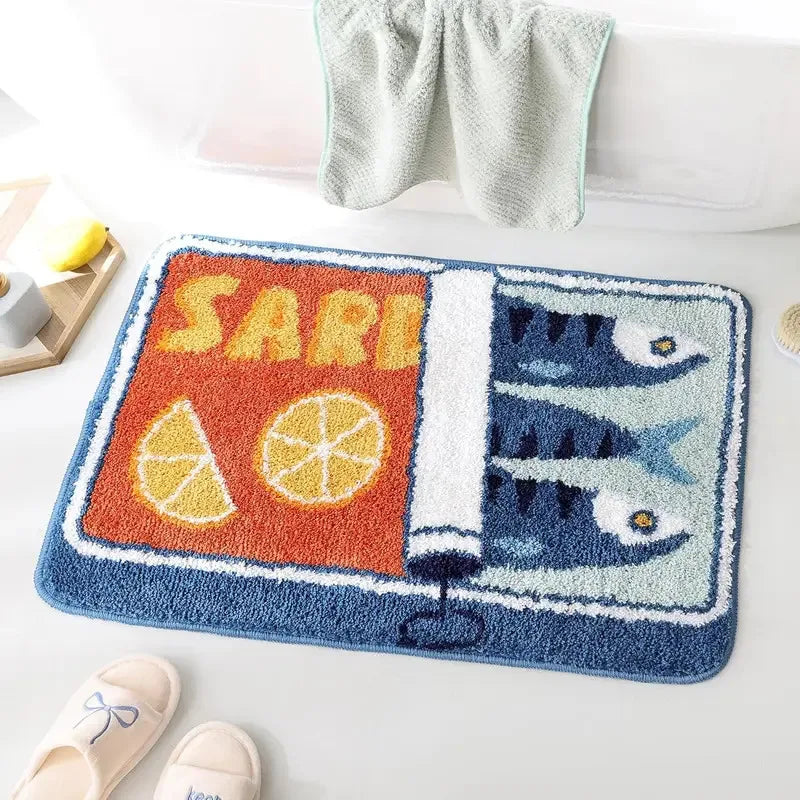 VIKAMA Cute Sardine Can Bath Mat, Non-Slip Washable Fun Cartoon Carpet for Bathroom Entryway Foot Mat Home Decoration