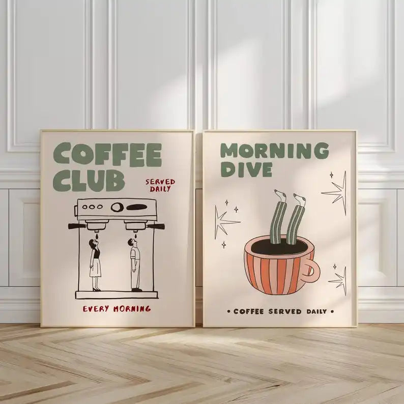 2pcs Modern Coffee Bar Decor Posters, Frameless Espresso Canvas Prints, Retro Poster for Kitchen Decor and Coffee-Lover Gifts