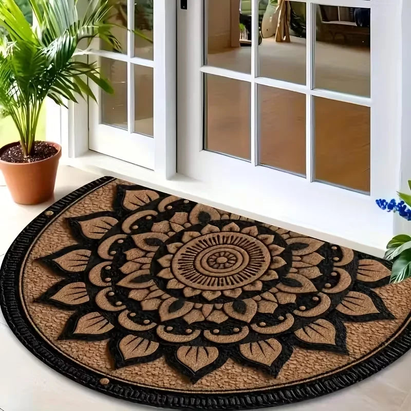 VIKAMA Classic Vintage Floral Half-Circle Doormat Stain-Resistant & Non-Slip Entrance Hallway Mat Bathroom Rug Home Decor