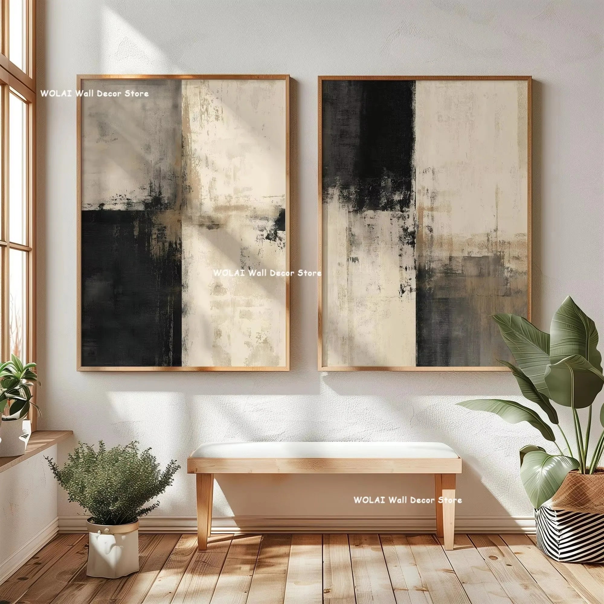 2pcs/set Beige Abstract Geometric Color Block Canvas Print Minimalist Clay Art Texture Wall Art Poster for Living Room Decor