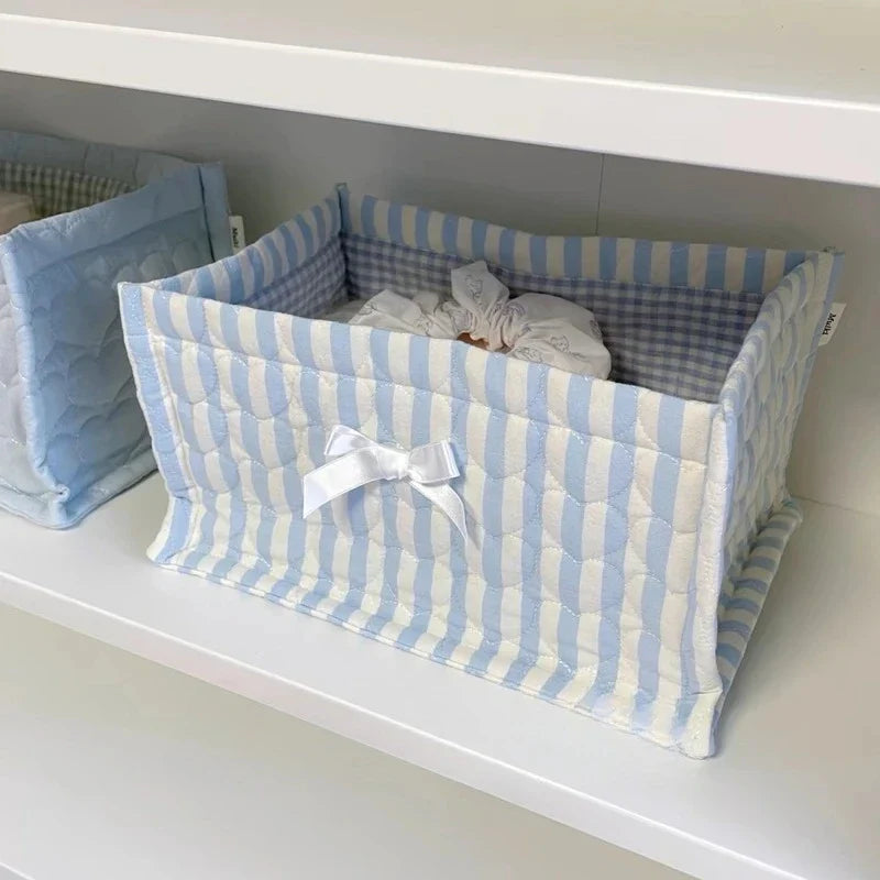 Square Storage Basket Lace Flower Desktop Organizer Storage Basket Korean Quilted Storage Basket Cute Storage Frame Home Decorat