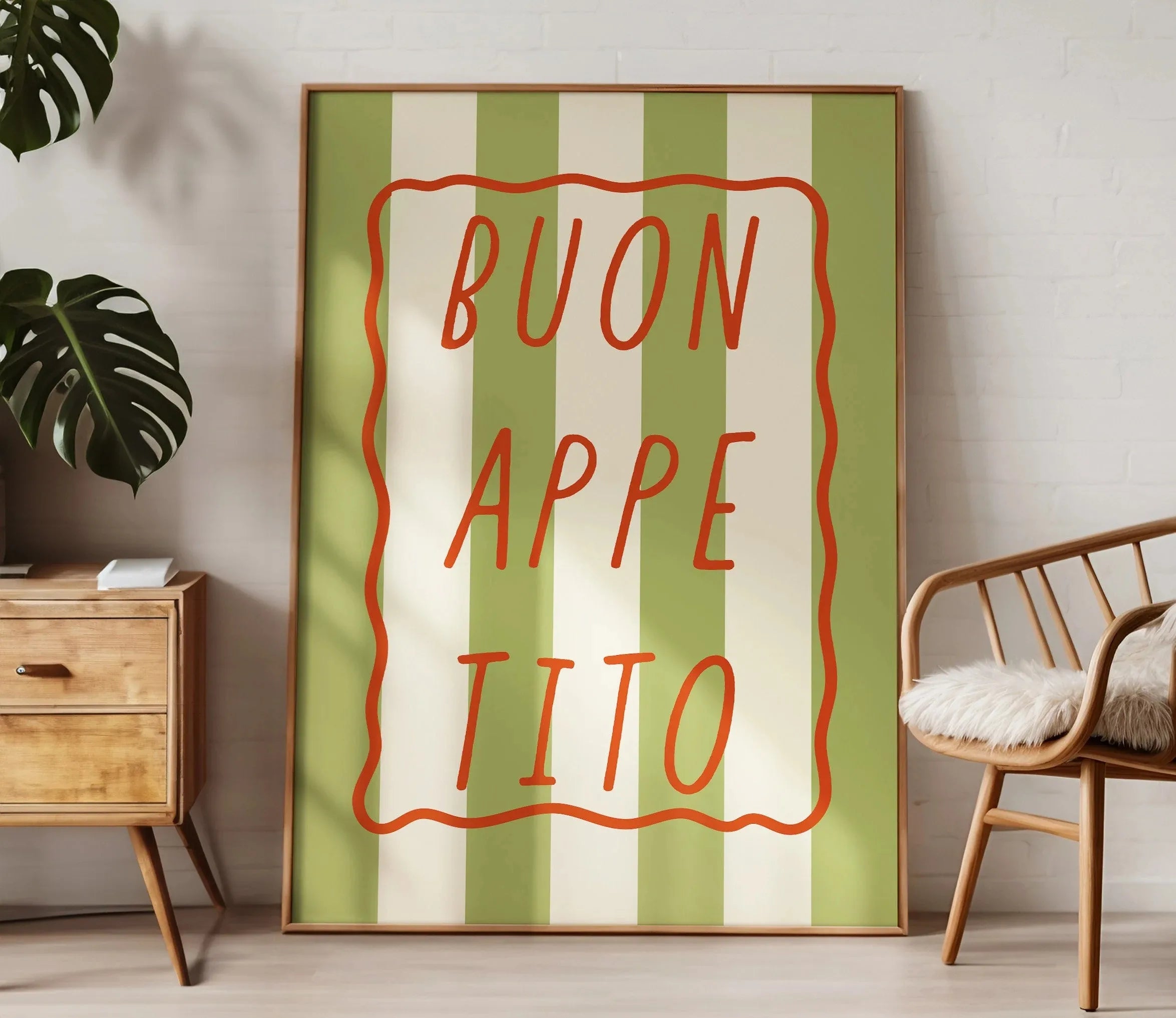 Ciao Bella Sage Green Striped Canvas Print Italy La Dolce Vita Quotation Wall Art Poster for Modern Living Room Y2k Home Decor