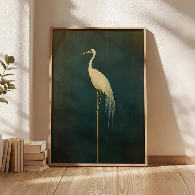 1pc Flying Crane Print Vintage Style Birds Prints Japanese Crane Painting Antique Canvas Wall Maximalist Art Home Decor