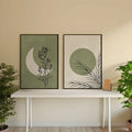 2pcs/set Bohemian Plant Moon Sun Canvas Poster Green Beige Background Landscape Wall Art Print for Modern Living Room Home Decor