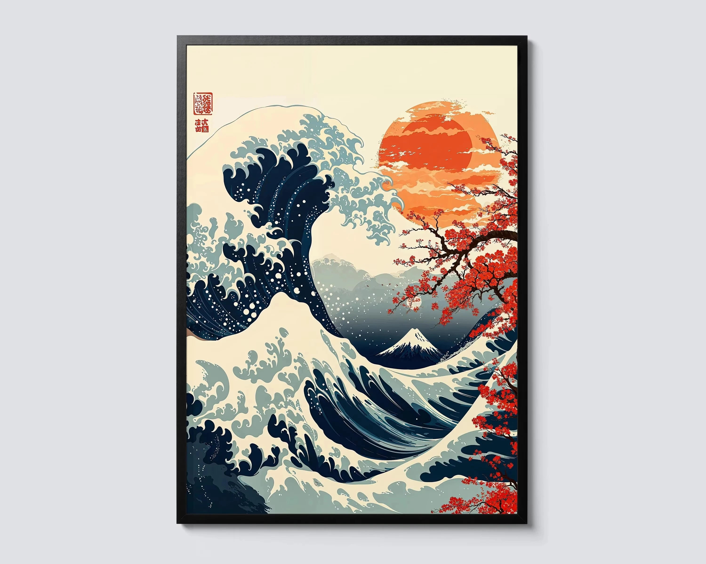 Japanese Mount Fuji Waves Canvas Print Retro Classic Sunrise Temple Landscape Poster Home Living Room Decor Gift
