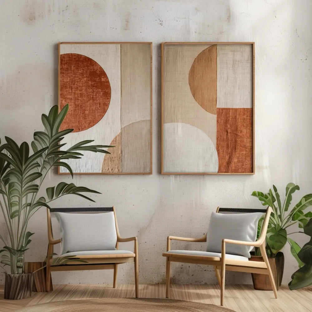 2pcs/set Beige Abstract Geometric Color Block Canvas Print Minimalist Clay Art Texture Wall Art Poster for Living Room Decor