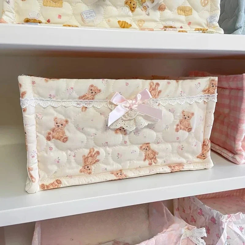 Square Storage Basket Lace Flower Desktop Organizer Storage Basket Korean Quilted Storage Basket Cute Storage Frame Home Decorat