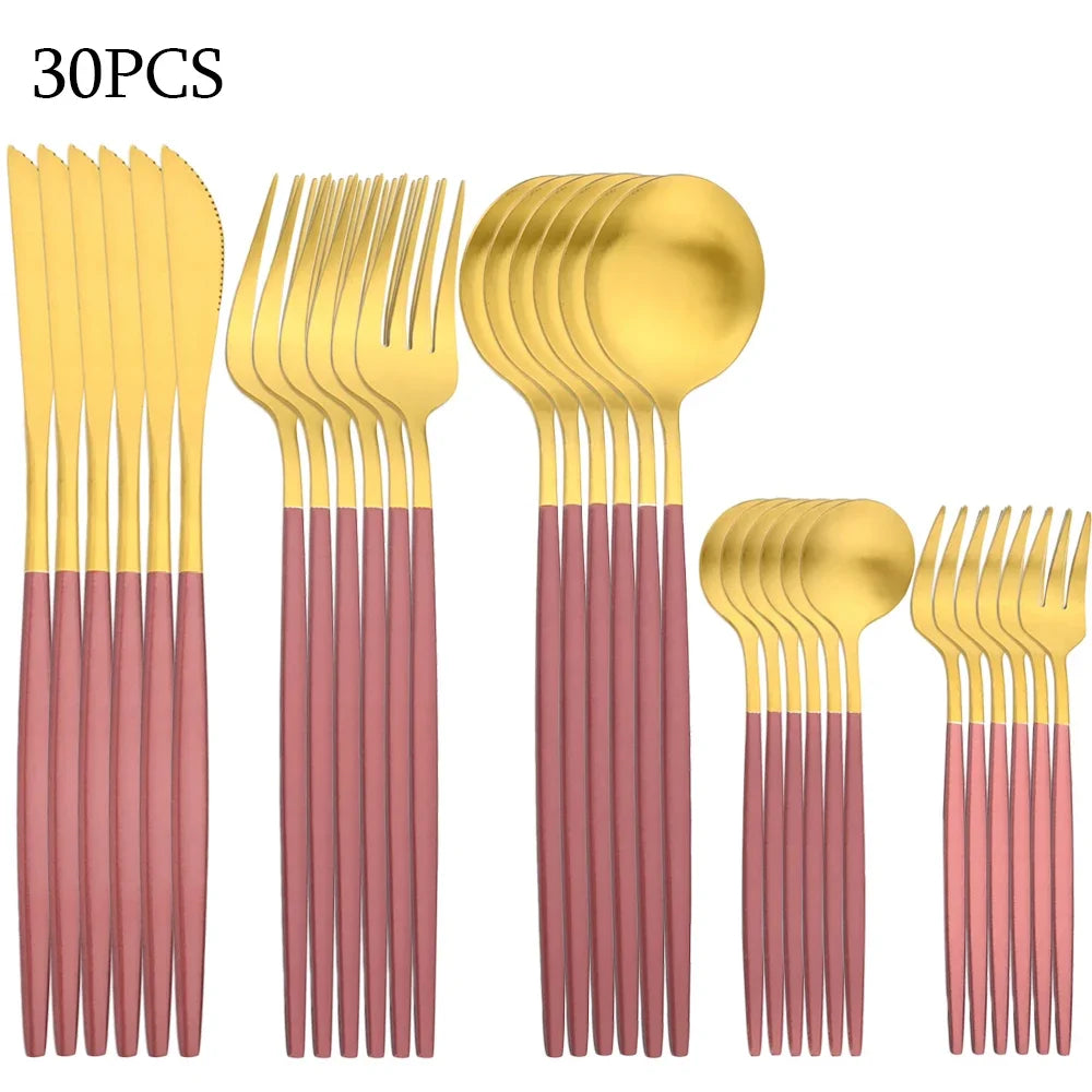 30Pcs Dinnerware Set Stainless Steel Flatware Matte Fork Spoon Knife Dinner Set Cutlery Kitchen Western Silverware Tableware Set