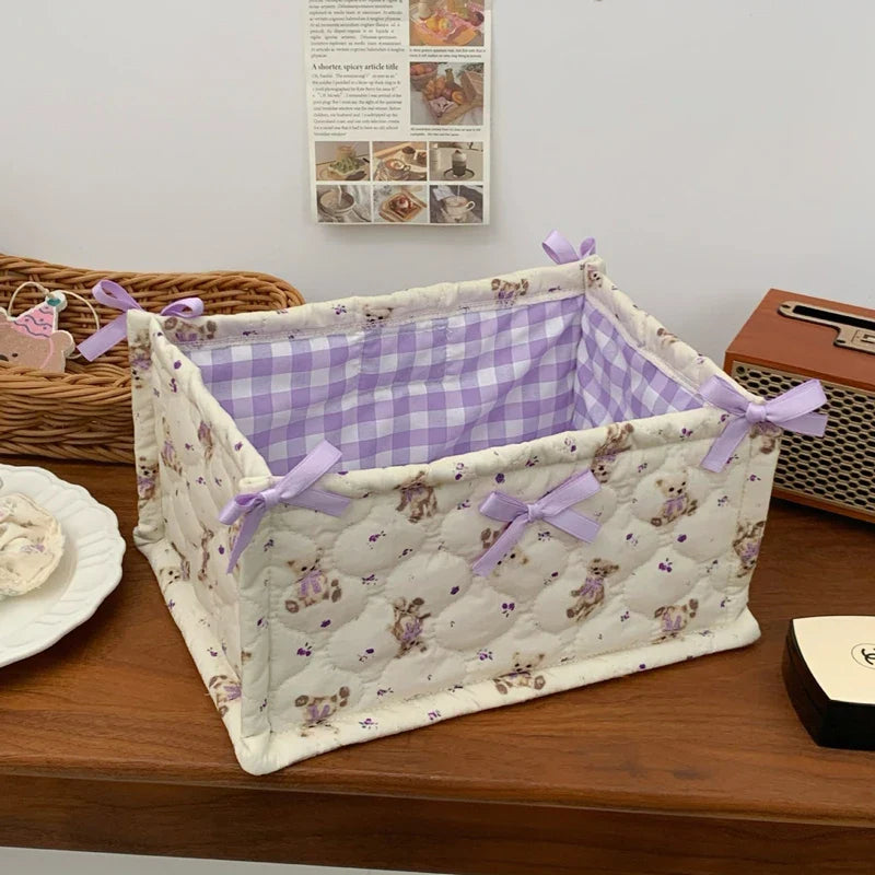Square Storage Basket Lace Flower Desktop Organizer Storage Basket Korean Quilted Storage Basket Cute Storage Frame Home Decorat