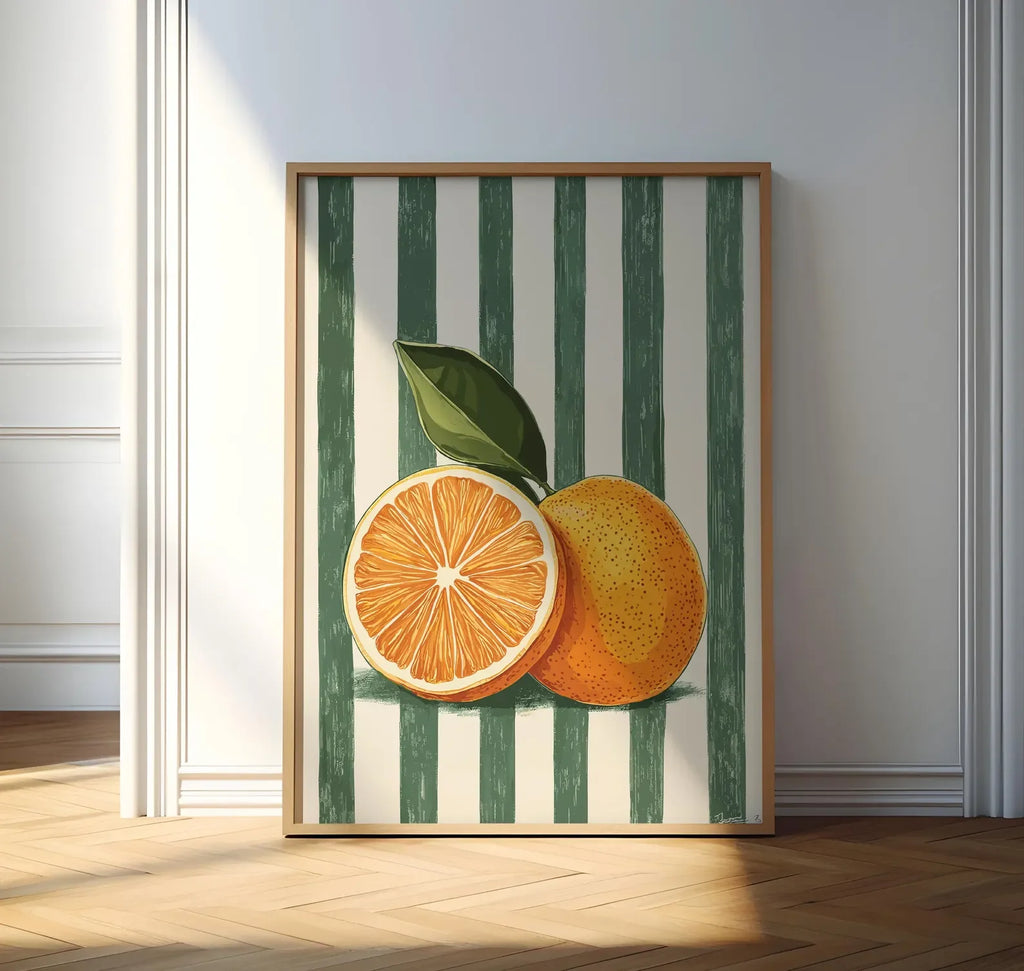 Orange Wall Decor, Orange Fruit Poster, Farmhouse Kitchen Art Painting, Kitchen Prints, Trendy Food Art, Retro Kitchen Art, Fruit