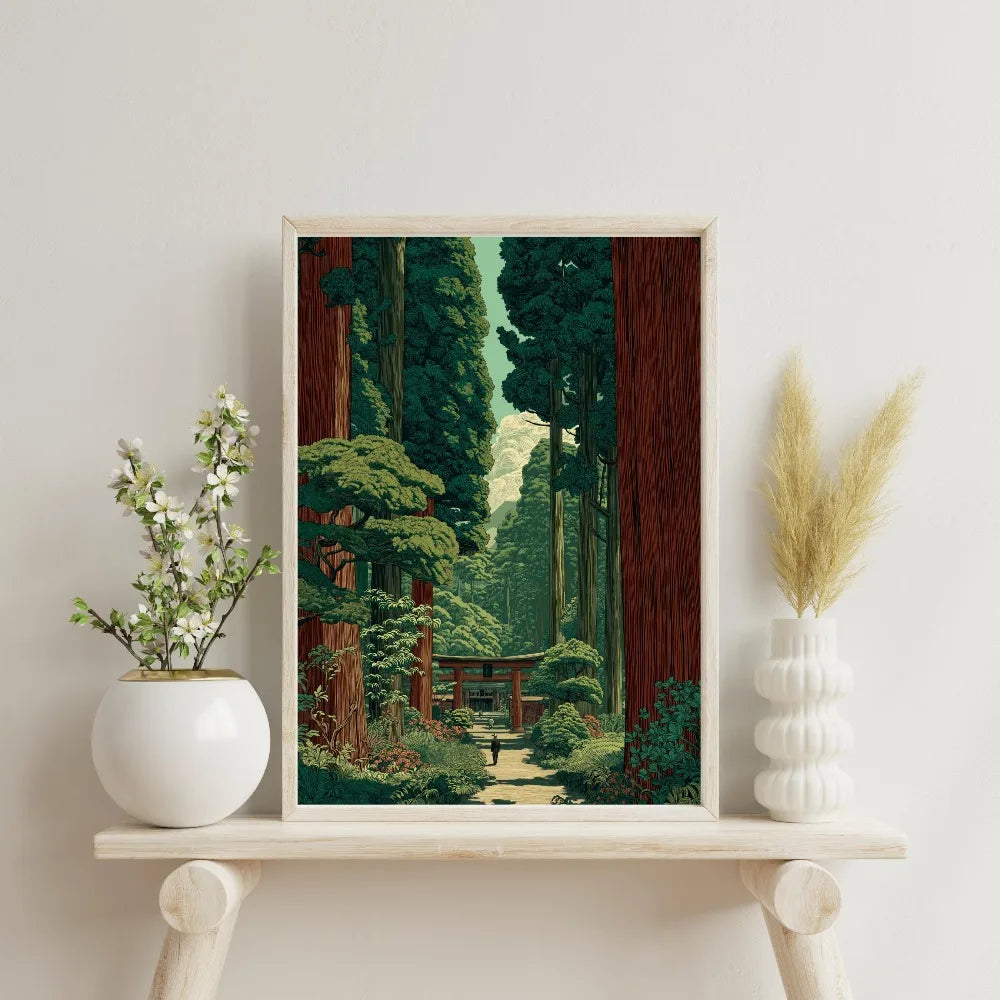 1 Frameless Japanese Tree Poster,Retro Landscape Painting,Natural Wall Art Print,Peaceful Landscape Art,Spring Flower Decoration