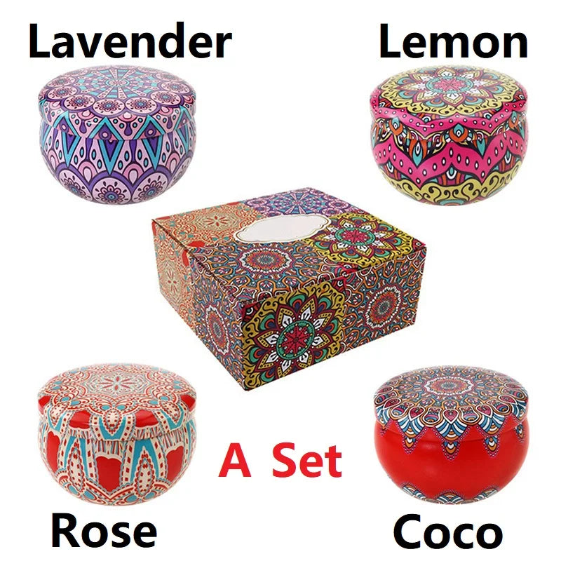 1/4PCS Vintage Scented Candles Soy Wax Candle Jars Flower Fragrance Scent Candle Wedding Ceremony Birthday Gifts Home Decoration