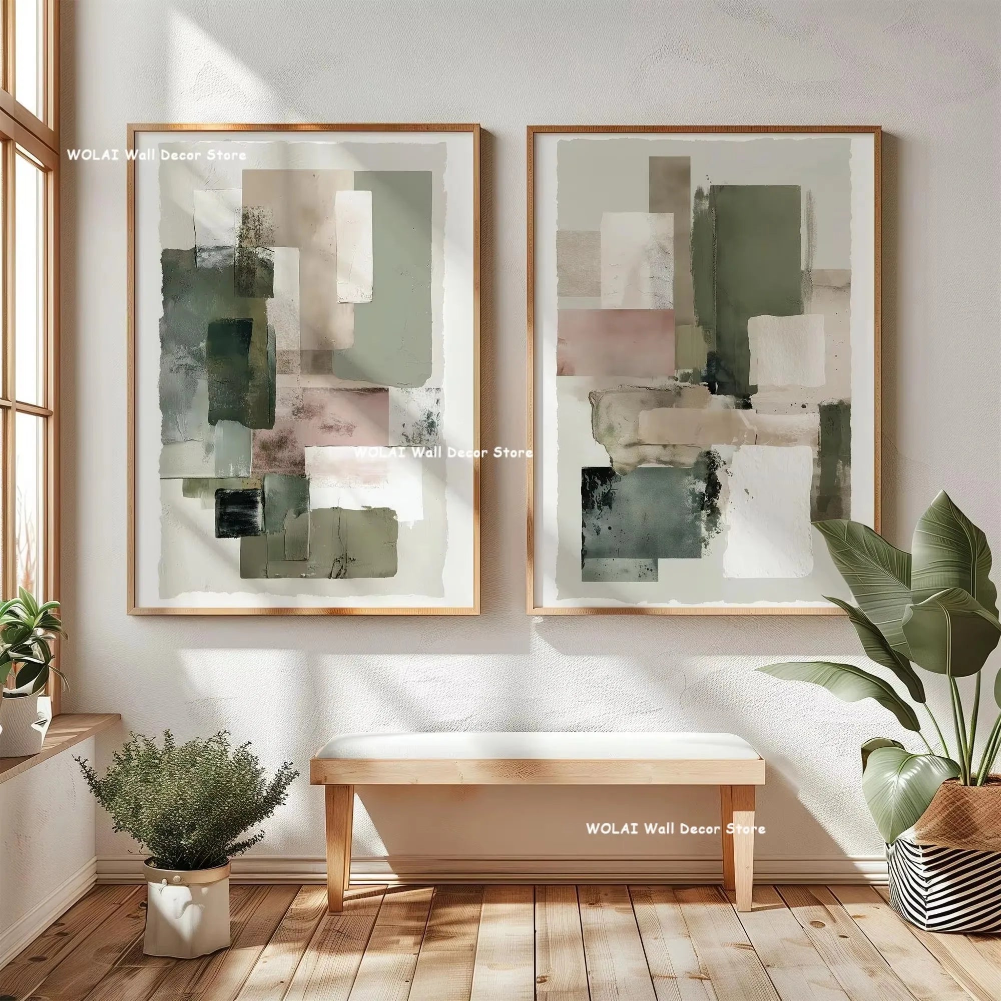 2pcs/set Beige Abstract Geometric Color Block Canvas Print Minimalist Clay Art Texture Wall Art Poster for Living Room Decor