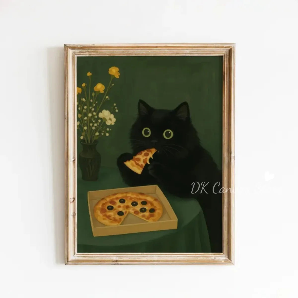 Whimsical Black Cat Eating Canvas Print Poster Vintage Funny Animal Art Prints Kitchen Living Room Wall Art Home Decor Poster
