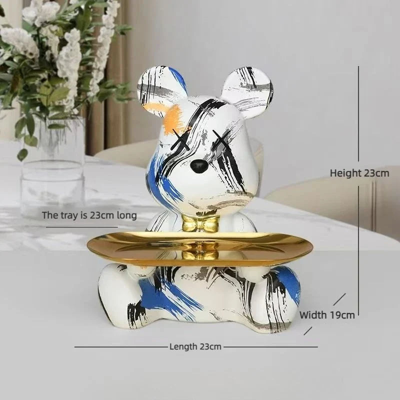 Trendy Colorful Graffiti Bear Abstract Resin Storage Statue Cute Doodle Animal Organizer Desk Holder for Home Office Ornaments