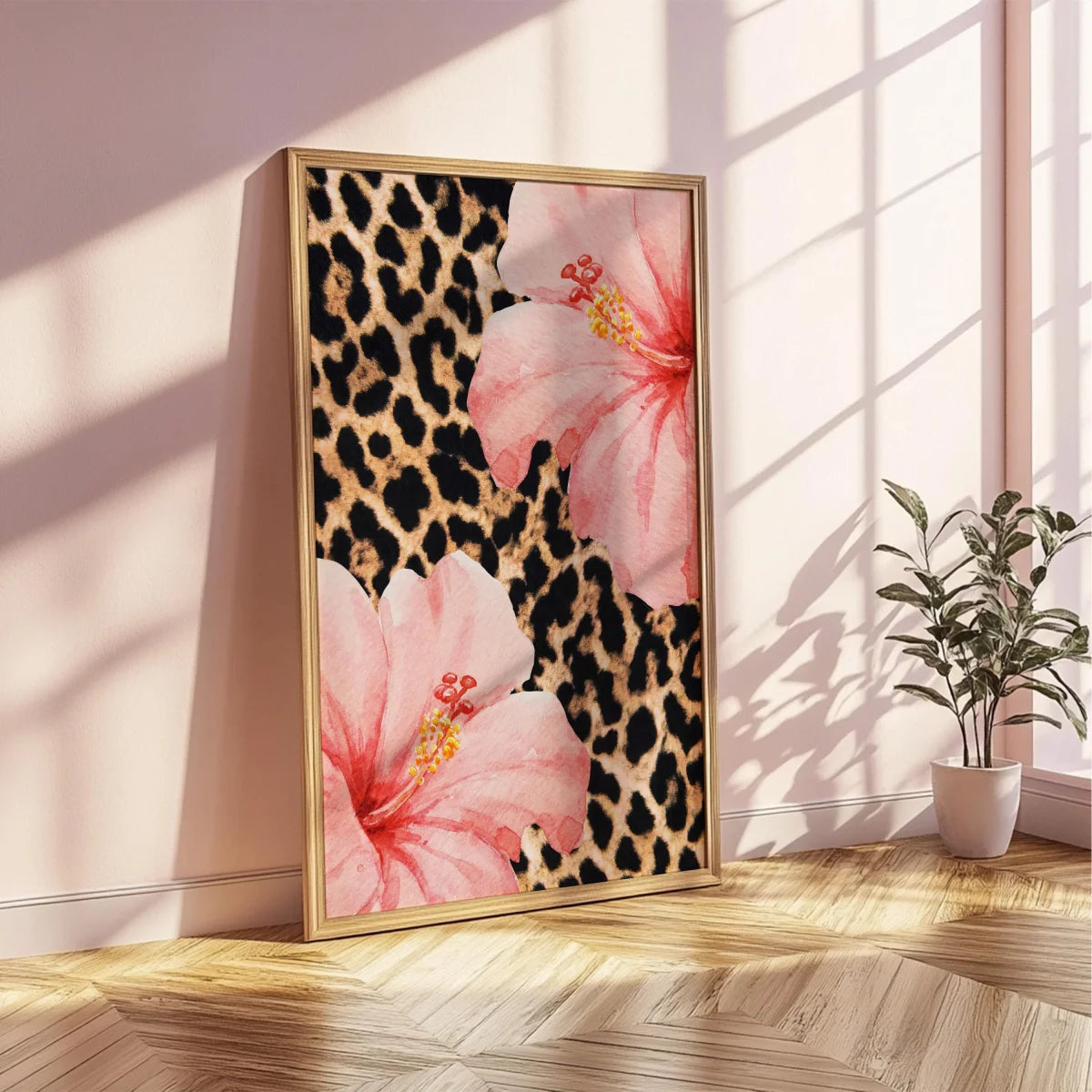 1/3pcs Funky Y2K Leopard Hibiscus Flower Pink Cheetah Canvas Print Poster Vintage Hawaiian Aloha Animal Art Prints Home Decor