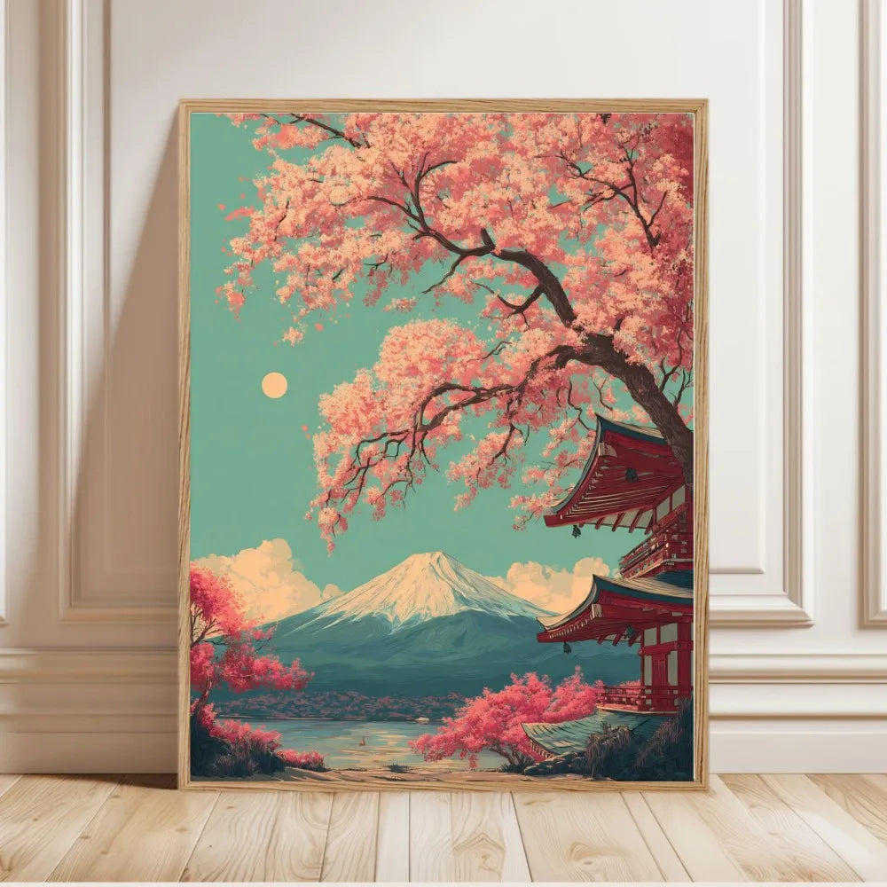 1 Frameless Japanese Tree Poster,Retro Landscape Painting,Natural Wall Art Print,Peaceful Landscape Art,Spring Flower Decoration