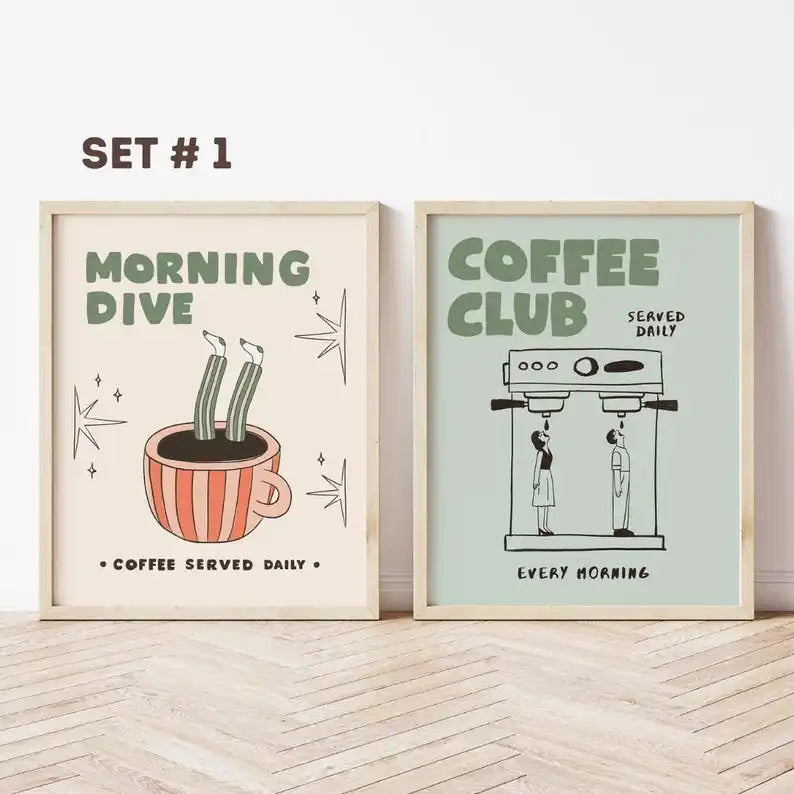2pcs Modern Coffee Bar Decor Posters, Frameless Espresso Canvas Prints, Retro Poster for Kitchen Decor and Coffee-Lover Gifts