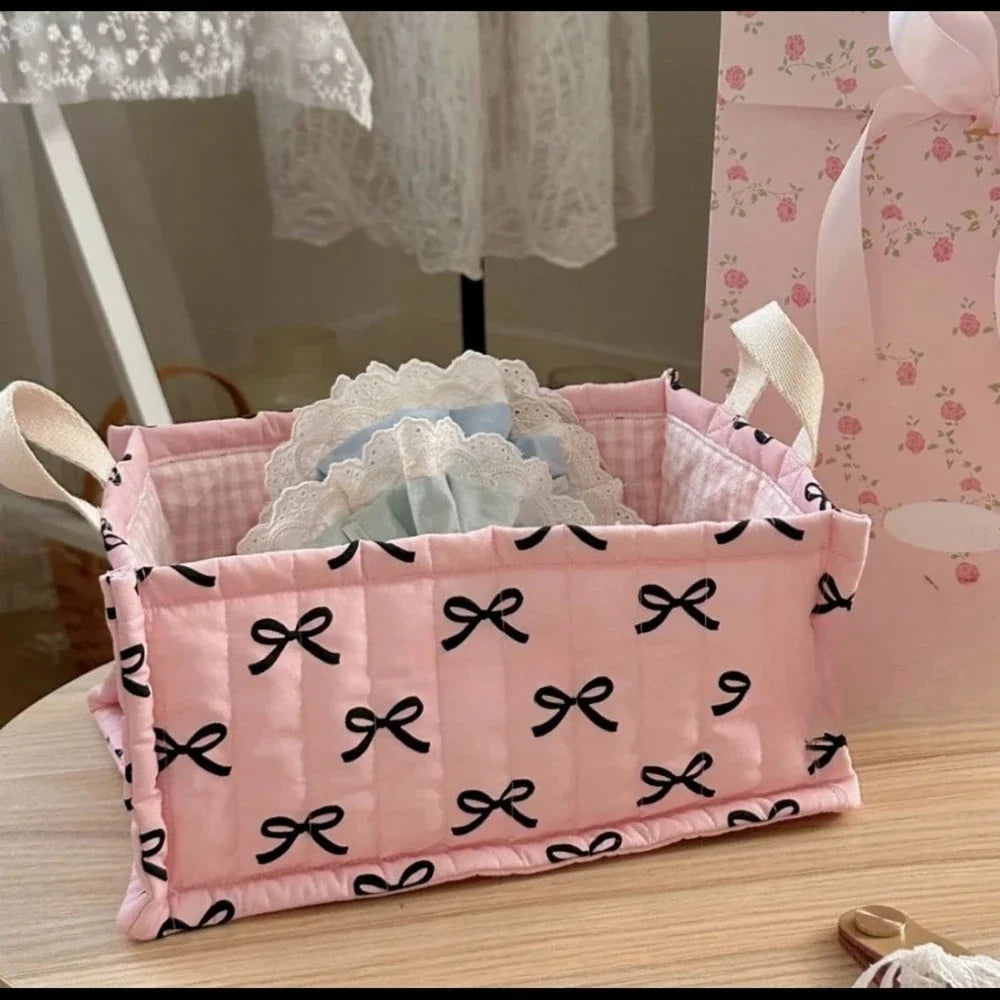 Square Storage Basket Lace Flower Desktop Organizer Storage Basket Korean Quilted Storage Basket Cute Storage Frame Home Decorat