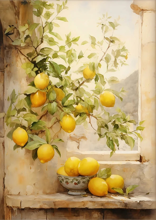 Retro Lemon Garden Canvas Poster Fresh Lemon Olive Tree Wall Art Prints for Modern Living Room Office & Summer Home Decor Gifts